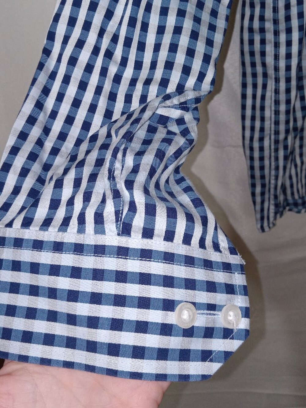 Johnston Murphy Men's XL Blue Gradient Gingham Plaid Button Down Dress Shirt - Picture 4 of 15